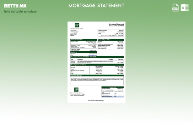 Модерен стил Monaco Union Bancaire Privée (UBP) изјава за хипотека за Word и PDF